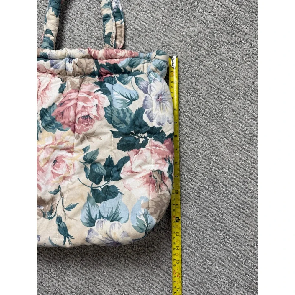Vintage Tote Folks Floral Quilted Handbag Pink Green Cottagecore Flex Frame